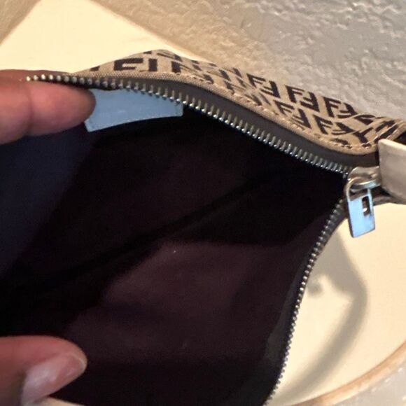 Fendi Zucchino Mini Bag Navy White FF Logo Slouchy Baguette Shoulder Purse - Picture 7 of 15